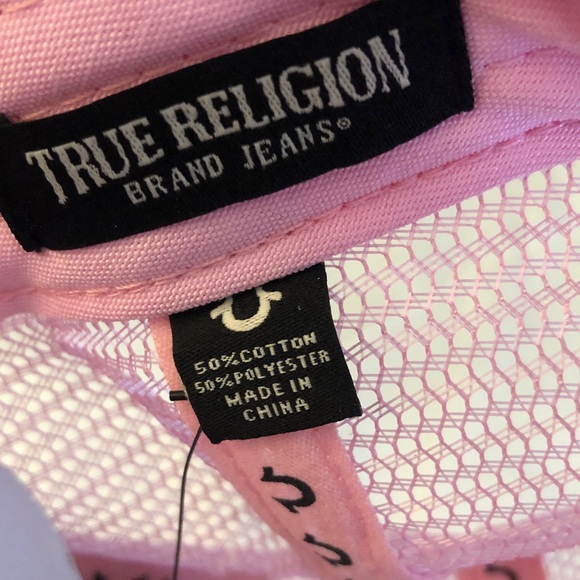 True Religion Optic White & Pink Mesh Butterfly Trucker Hat Rhinestone OS NWT